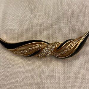 Vintage Swarovski Black Enamel And Goldtone Crystal Brooch
